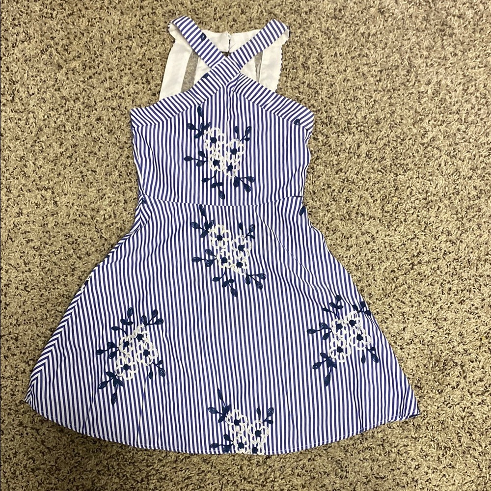 Crystal Doll Girls size 7  Blue and White Striped Dress